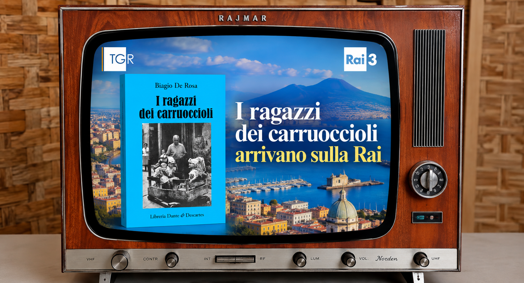 Il libro I ragazzi dei carruoccioli su un vecchio televisore RAI nel servizio del Leggilibri