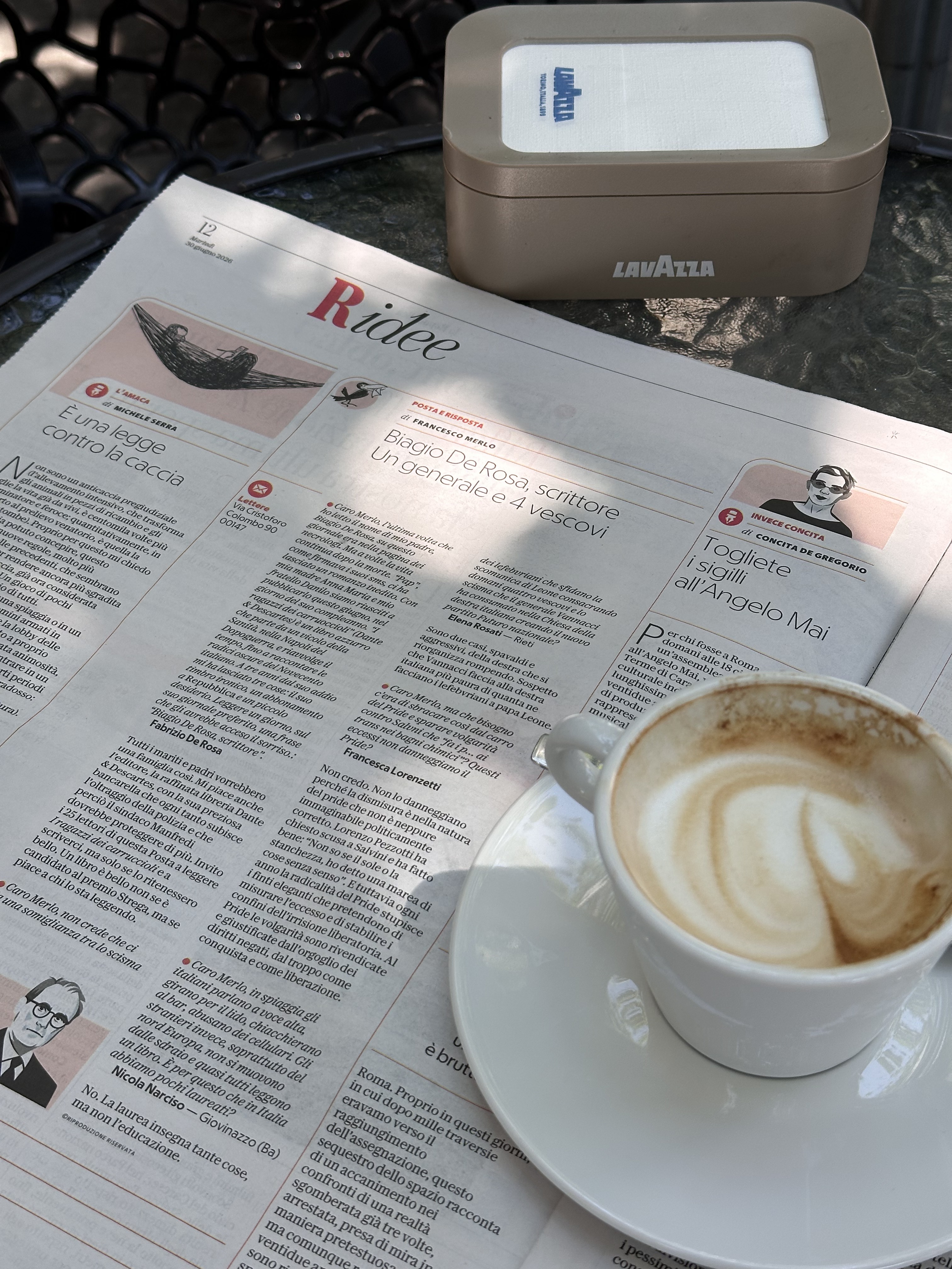 Pagina 12 di Repubblica con l'articolo su Biagio De Rosa
