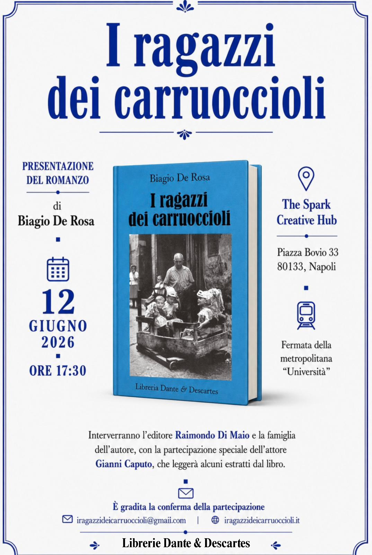 Locandina presentazione I ragazzi dei carruoccioli — 12 giugno 2026, The Spark Creative Hub, Napoli